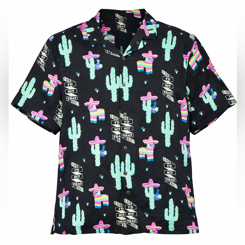 NWT Men’s XL | Party Pants | Black Novelty Funny Piñata Cactus Button Shirt
